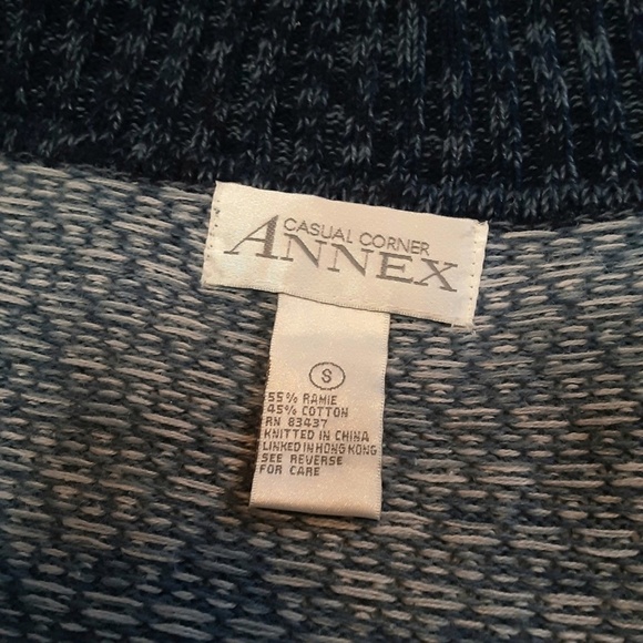 Vintage Blue & White Front Zip Sweater Cardigan Nordic Snowflake Ramie Cotton S - Picture 8 of 12